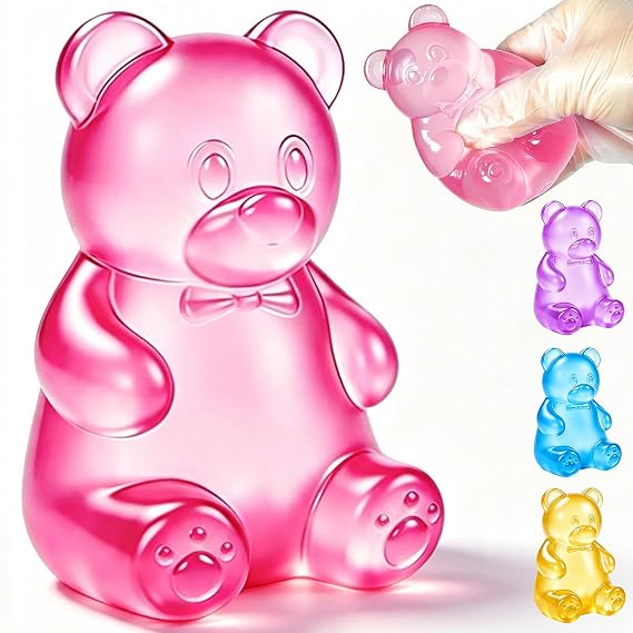 Bear Squishy Toys, Slow Rising Stress Relief Sugar Squeeze Toys for Kids & Adults, High Density Sensory Stress Balls, Stocking Stuffers, Birthday Party Favors, Anxiety Relief Toys for Boys Girls (Red)