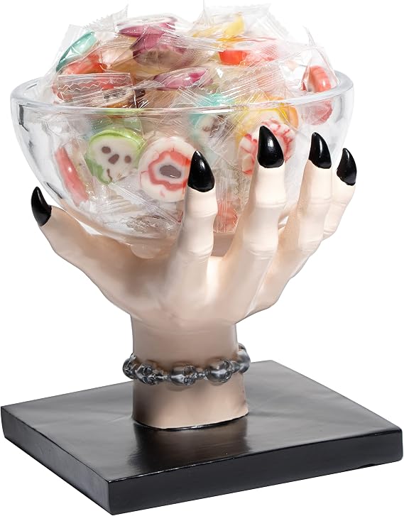 GUTE Witch Hand Candy Bowl Stand 5" Resin Snack Dish for Treating, Candy Holder Basket Nuts, Jewelry, Snacks, Gothic Party Decoration, Office Centerpiece Countertop Display