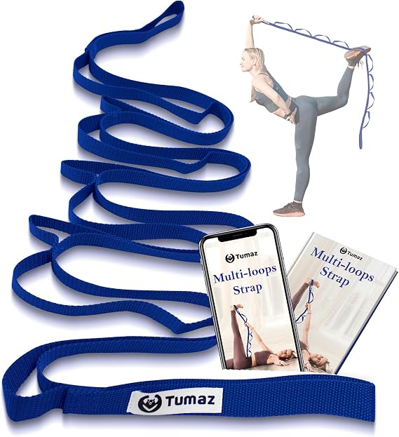 Tumaz Stretching Strap, 10-Loop Non-Elastic Yoga Strap | Designed for stretching, yoga, Pilates and rehab with 10 loops, durable webbing and a longer 79-inch design