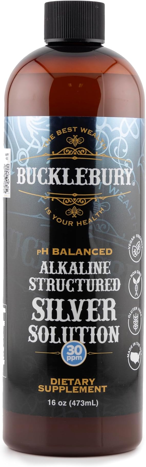 Bucklebury Silver Solution Liquid 30ppm - pH Balanced Natural Alkaline Structured Colloidal Silver Liquid for Immune Support & Overall Health - Gluten Free Colloidal Drops for Adults & Pets - 16 Oz