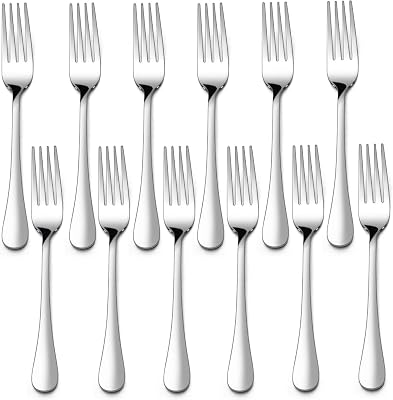E-far Salad Forks Set of 12, Stainless Steel Small Appetizer Dessert Forks, Mirror Finish & Dishwasher Safe, 6.7-Inch