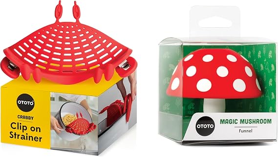 Bundle of 2! - OTOTO Crabby Clip-On Strainer + Magic Mushroom Kitchen Funnel, Cute Kitchen Gadgets