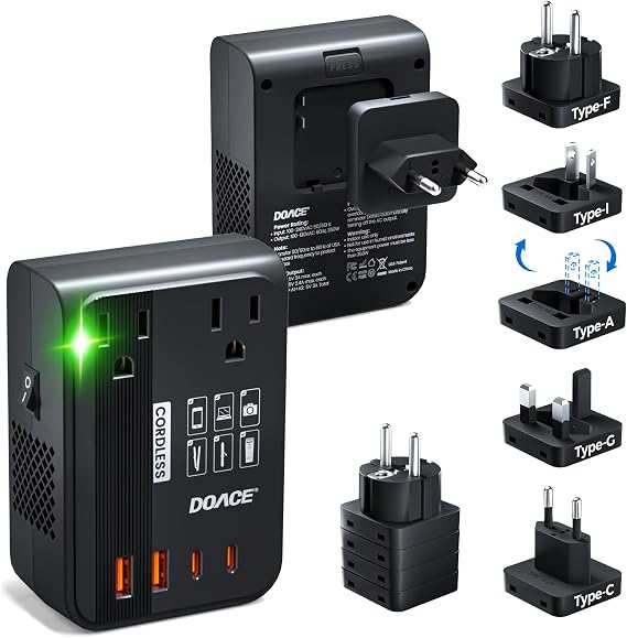 DOACE 350W Voltage Converter US to Europe - 220V to 110V Converter for European Travel, Power Converter Adapter Combo with PD Chargers for Hair Straightener Shaver Toothbrush CPAP Laptop Camera Phone