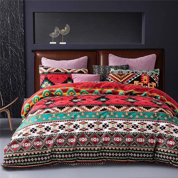 Queen Duvet Cover Bohemian,Three Pieces,Breathable, Soft, and Durable with Zipper Closure (1 Duvet Cover 2 Pillowcases)