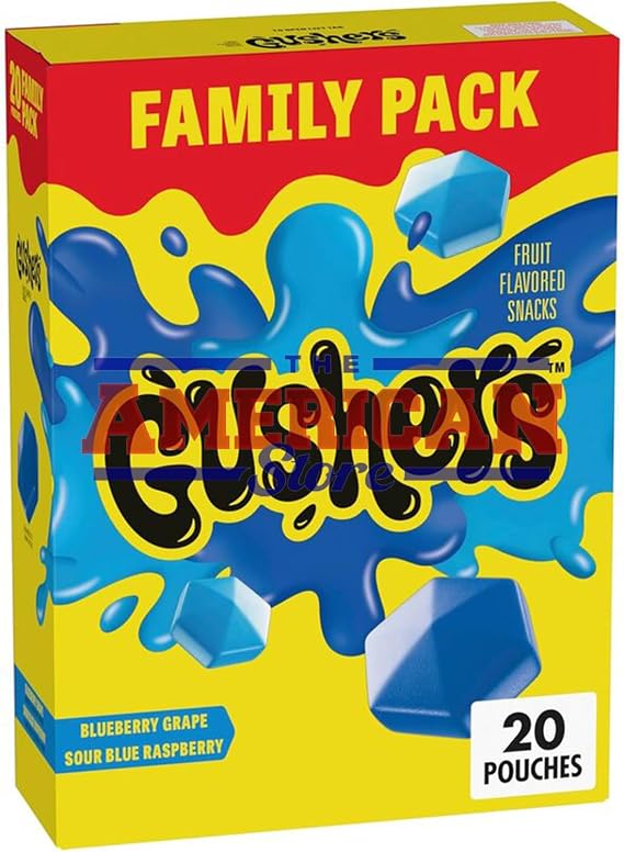 Gushèrs Fruit Snacks Blueberry Grape & Sour Blue Raspberry Pouches I 20's 16oz (453g) I US Import
