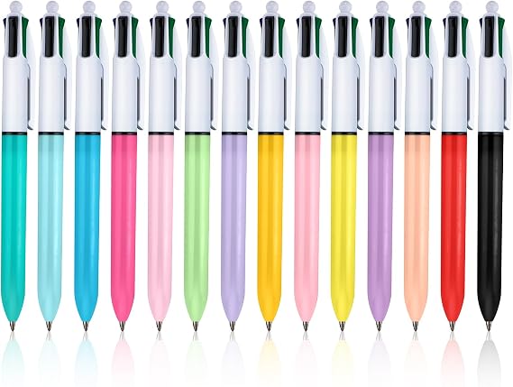 14PCS 4-in-1 Multi Coloured Ballpoint Pens, Multi Colour Pen Set for School, Office, Students, Smooth 1.0mm Writing, Multicolour 4 Colour Pens All-in-One Retractable Multi Pens