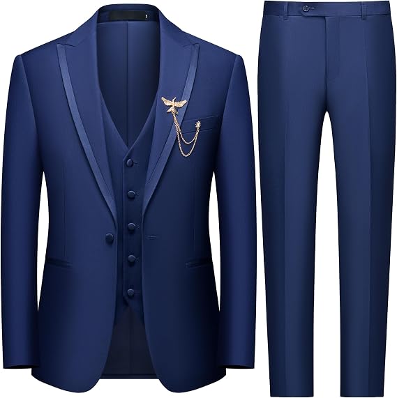 WEEN CHARM Men's 3 Piece Suit One Button Blazer Jacket Vest Pants Set Slim Fit Formal Wedding Business Tuxedo Suits
