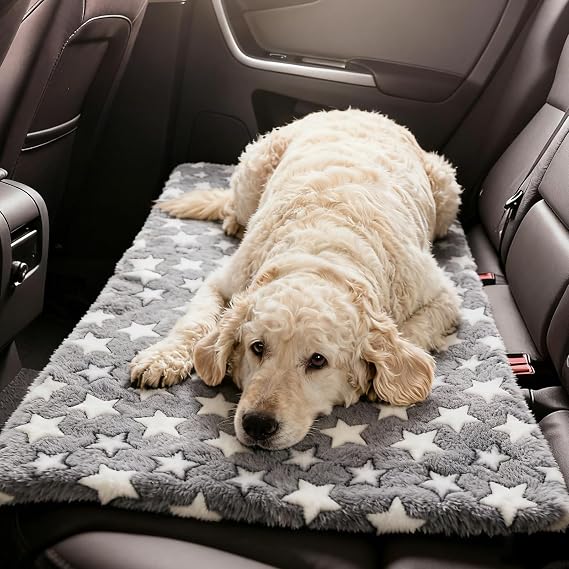 RattanView Back Seat Pet Cover for Dogs Backseat Cover for Dogs in Car 51x 24 Backseat Dog Bed Mat Waterproof Non-Slip Soft Cozy Star Pattern Protector for Extenders Trucks Suvs All Season Travel