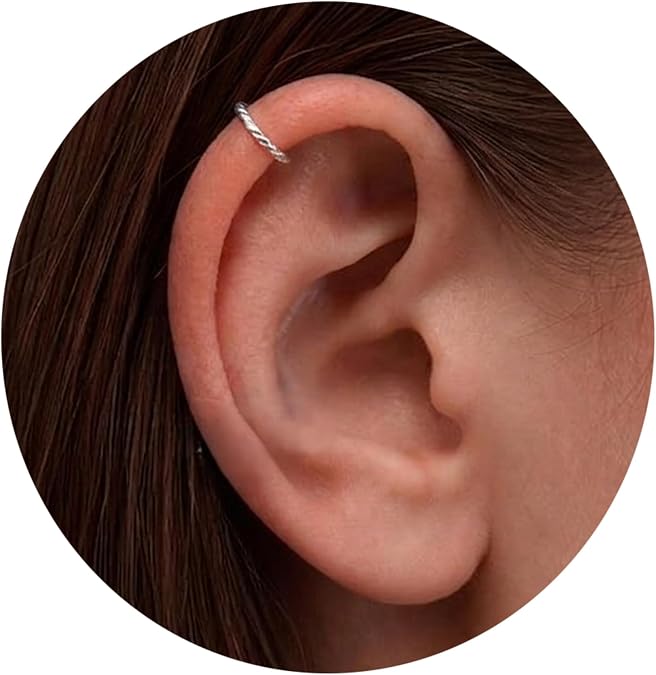Silver Hoop Helix Piercing Jewelry - Thin Tiny 20 Gauge 8mm Cartilage Earrings for Women - Handmade 925 Sterling Silver Dainty Cartilage Earring Hoop Ring - Gift Ready