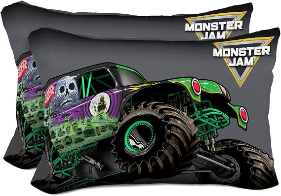 Sunny Side Up Monster Jam Grave Digger 2 Pack Reversible Pillowcases - Double Sided Pillow Covers, Kids Super Soft Trucks Bedding
