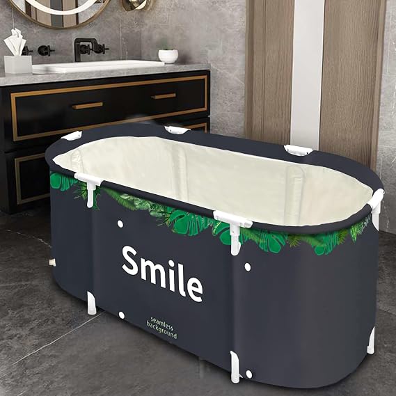 BDL Portable Foldable Soaking Bathtub for Small Spaces, Green Leaf