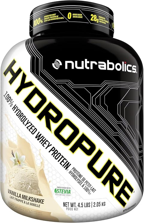 Nutrabolics Hydropure Whey Protein Powder | 100% Hydrolyzed Whey Protein | 28g Protein, Fast Absorbing Protein, Low Fat, Low Carbs | 4.5LB (Vanilla Milkshake)