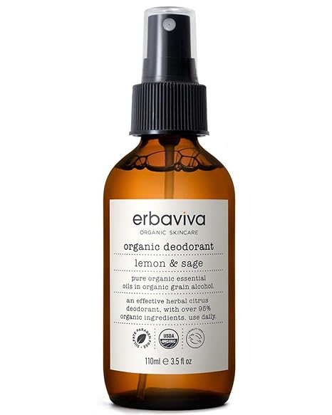 Erbaviva Lemon & Sage Organic Deodrant 3.5 Fl Oz - Underarm Spray with Powerful All Natural Essential Oils - Unisex Warm & Woodsy Smelling Deodorant For Odor Protection, Aluminum and Chemical Free