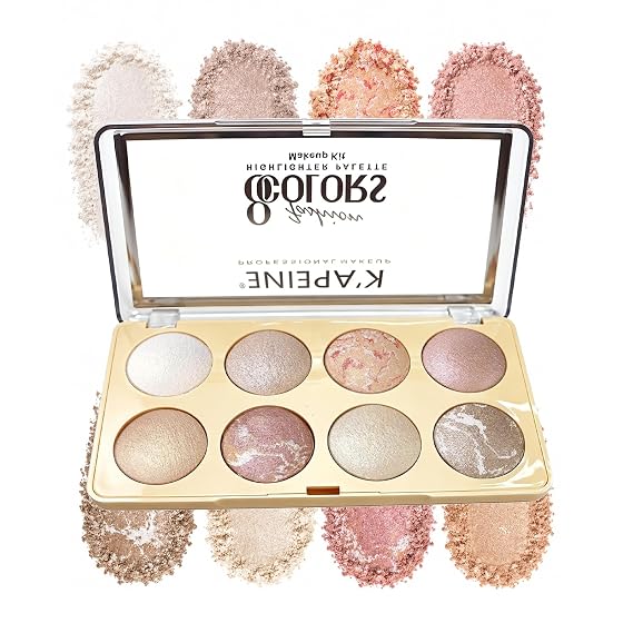 K'APEINE Baked Powder Palette, 8 Colors Light Brown Pink Highlighter Eyeshadow Blush Contour All Face Makeup Palette Blendable Baked Makeup Kit for Women Girls Daily, Parties,Festivals-01#