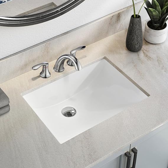 Rectangular Undermount Bathroom Sink - 20 X 15 inch Vessel Sink,Undermount Bathroom Sink Rectangle, White Ceramic Lavatory Vanity Basin with Overflow