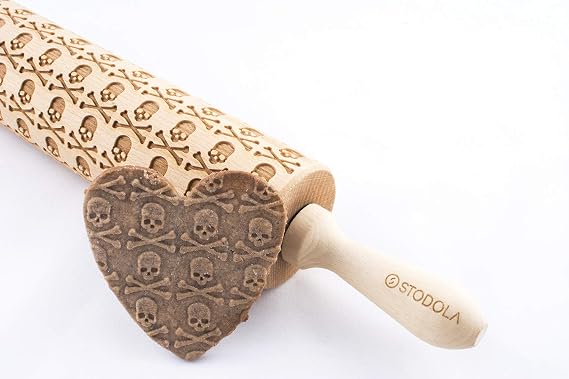 Rolling Pin Embossed with SKULLS Pattern for Baking Engraved Cookies Size Large 16.9 inch