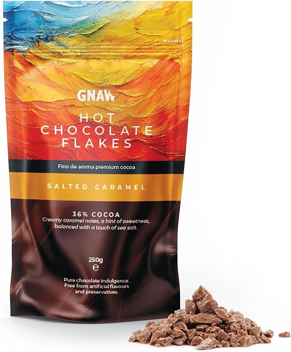 Salted Caramel Hot Chocolate Flakes – 250g Real Chocolate Flakes for Luxuriously Smooth, Café-Style Hot Chocolate – Ethically Sourced, 36% Single-Origin Colombian Cocoa, Palm Oil Free