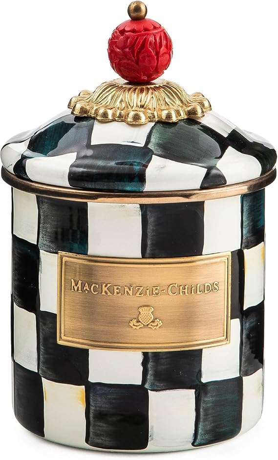 MACKENZIE-CHILDS Enamel Canister, Demi, Black-and-White Courtly Check