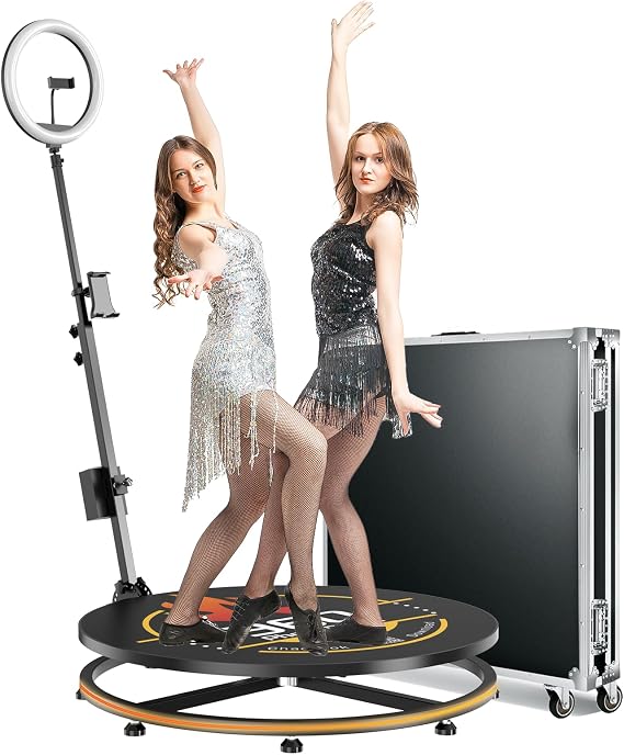 360 Photo Booth Machine for Parties with Flight Case,Chacktok VIP,RGB Strip Light,Software APP Remote,Automatic 360 Spin Camera Video Booth for 2-4 People (68cm 26.8'')
