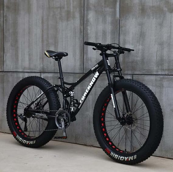 Men's Mountain Bike 26" Full Suspension Mountain Bike Bicycle, Fat Tire Bike, Soft Tail Carbon Steel Frame, Double Disc Brake, Beach Snow All Terrain MTB