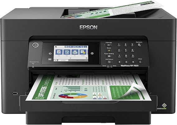 Epson Workforce Pro WF-7820 Wireless All-in-One Wide-Format Inkjet Printer | Wide-format print, scan, copy, fax; up to 25 ppm; auto 2-sided 50-sheet ADF