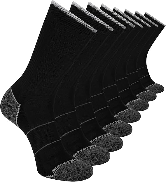 Skechers Men's 8-pack Work Collection Crew Socks, Extended Cushion & Mesh Ventilation