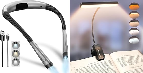 Glocusent Dual Lighting Set: Clip-On Shadow-Free Lamp + Hands-Free Neck Light Perfect for Bed Reading, Travel, Crafting & More. Double the Light
