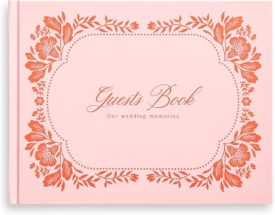 &And Per Se Floral Pink Guest Book with Photo Spaces Romantic Hardcover Memory Book for Wedding Reception, Bridal Party, Anniversary & Baby Welcome Patterned Sign-in Keepsake Gift