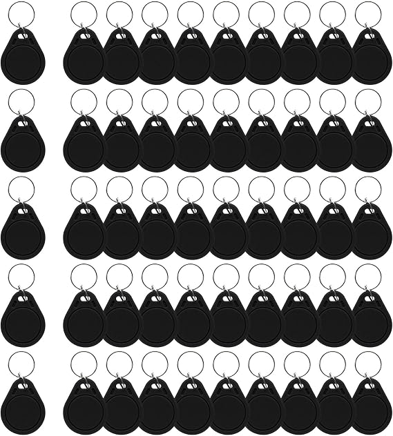 50Pcs 125kHz RFID Writable Rewritable T5577 Fob Tag - Writable Key Fob Proximity ID Card Token for RFID Writer (Black)