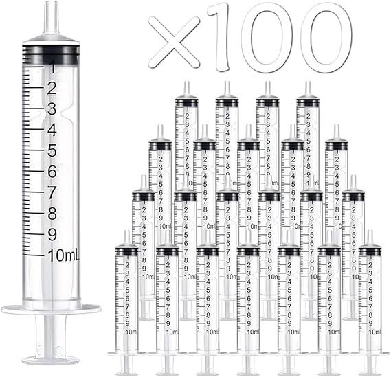 TOPROAD 100 Pack 10ml Syringes, Plastic Syringe Without Needle for Scientific Labs, Measuring Liquids, Feeding Pets, Medical Student, Oil or Glue Applicator