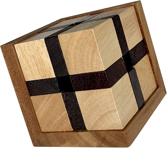 Creative Crafthouse Devil's Cube Wood 3D Puzzle, Expert Brain Teaser | Eight interlocking pieces form a block balanced on one corner. Level 10, the hardest tier, with a solution sheet included