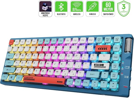 GamePower Sense TKL RGB Wireless/Bluetooth/Wired Mechanical Red Switch Gaming Keyboard - 3 Years Warranty