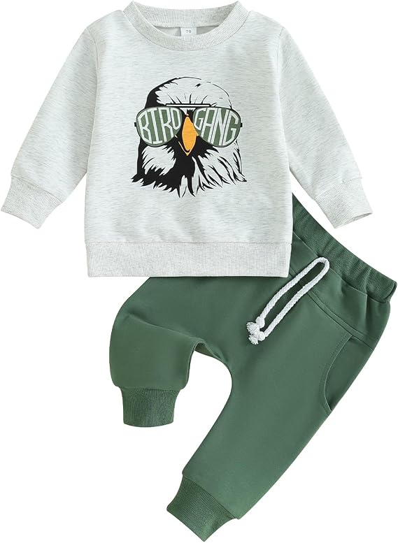 Chloefairy Toddler Baby Boy Football Outfits Birds Sweatshirt Shirt Top Jogger Pants Set 2Pcs Infant Fall Winter Clothes