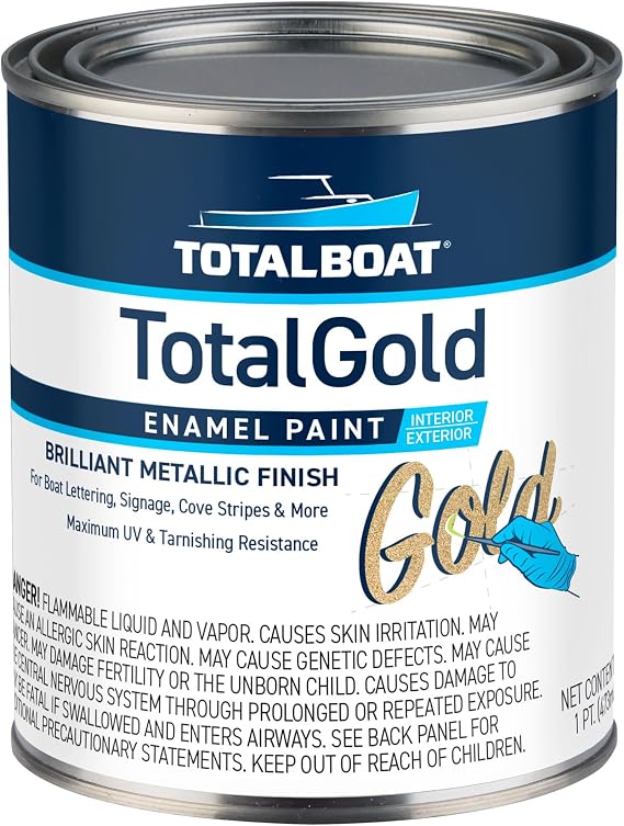 TotalBoat TotalGold Weather-Resistant Exterior Metallic Gold Paint - Pint | Marine-Grade Enamel Paint Mimics Gold Leaf; Ideal for Indoor/Outdoor Sign Lettering, Boat Brightwork & Trim; UV-Resistant