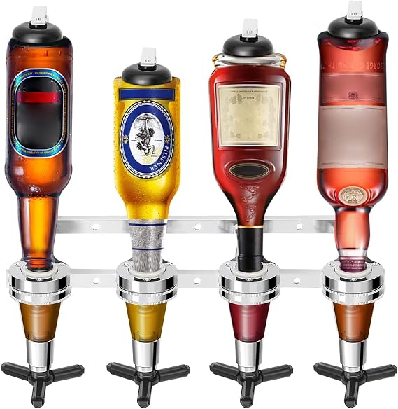 CROWNSHOP 4 Bottle Bar Optics Wall-Mounted Spirit Dispenser for Home Bars