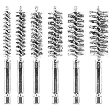 6Pieces Wire Brush Drill Bore Cleaning Brushes Set | with 1/4 Inch Hex Shank Stainless Steel Wire Twisted Brush for Rust, Cleaning Tubes (8/10/12/15/17/19MM)