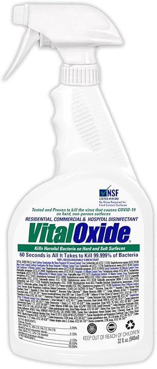 Vital Oxide Disinfectant, Deodorizer, Cleaner, Food-Contact Sanitizer, Virucide (EPA registration #82972-1) Kills Mold & Mildew, Eliminates Odors-32 Oz