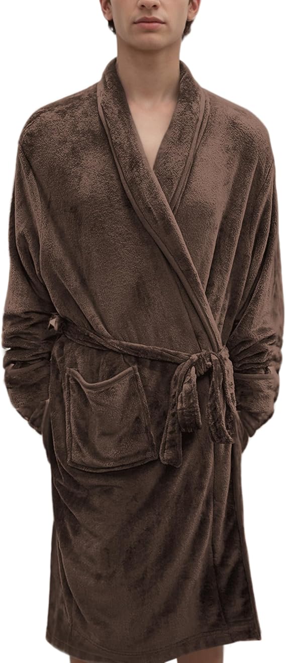 Elegant Comfort Luxury Mens Plush Fleece Spa Bathrobe with Shawl Collar and Pockets - Cozy Velvet Soft, Mens Spa Long Robe