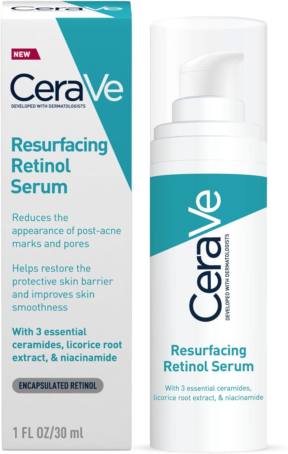 CeraVe Resurfacing Retinol Serum with Ceramides & Niacinamide for Blemish-Prone Skin 30ml, 3 Essential Ceramides, Dermatological Skincare, Hyaluronic Acid