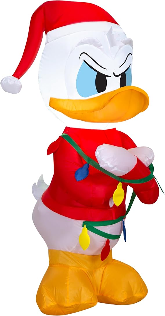 Gemmy Christmas Airblown Inflatable Donald Duck in Sweater w/Lights Disney, 3.5 ft Tall