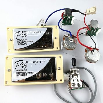 1 Set ProBucker Alnico Bridge&Neck Pickups with Pro Wiring Harness Pots&3 Way Switches for Electric Guitar ChromeCream Ring