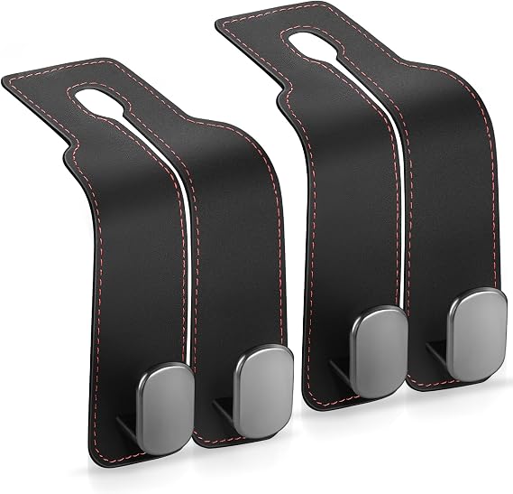 Accevo Car Seat Hooks for Headrest, Headrest Hook for Purses and Bags, 2 in 1 Car Seat Back Storage Hooks for Headrest, 2 Pack