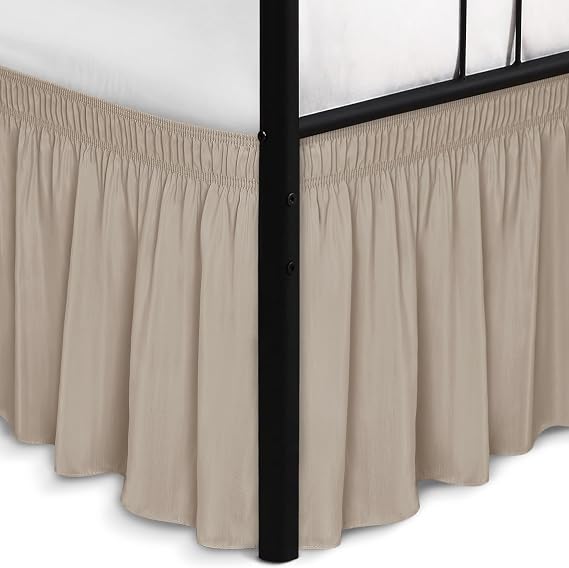 Wrap Around Queen Size Bed Skirt Split Corner 18" Drop-Elastic Dust Ruffle