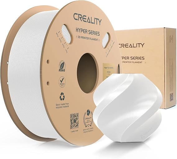 Creality PLA Filament,Hyper PLA 1.75mm 3D Printer Filament:30mm/s - 600mm/s Print Range Rapid Flow Speedy Dimensional Accuracy +/- 0.02 mm, Fits for Most FDM 3D Printers,1KG White