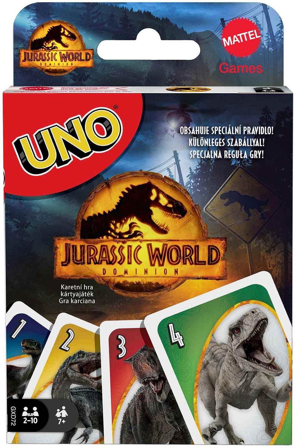 UNO Jurassic World Dominion Card Game with Themed Deck & Special Rule, Gift for Kid, Adult & Family Game Nights, Ages 7 Years Old & Up, GXD72