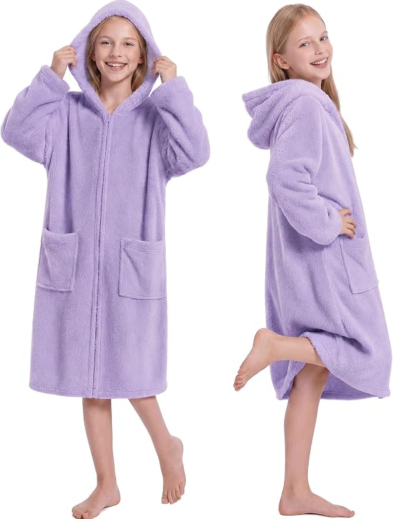 Cutecrop Kids Hooded Bath Towel, Soft Warm Zipper Swim Parka