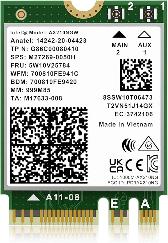WiFi 6E Wireless Card Intel AX210NGW, Bluetooth 5.3 Tri-Band 5400Mbps M.2/NGFF Network for PC Laptop AX210 Network Card Support Windows 10/11 (64bit)