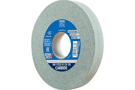 PFERD Vitrified Bench Grinding Wheel - Carbide, 7" Diameter, 1" Thick, 2" Arbor, 120 Grit, Silicon Carbide, for Carbide Tool Sharpening and Grinding - Part 61793