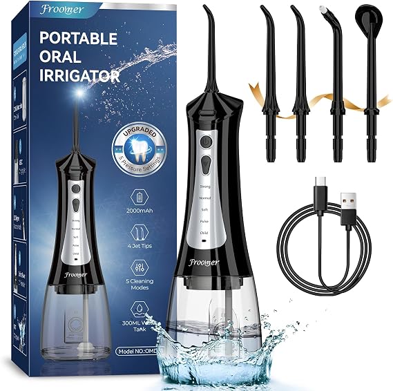 Froomer Water Dental Flosser Teeth Pick,Cordless Water Flosser 5 Modes Portable Oral Irrigator, IPX7 Waterproof Water Teeth Cleaner,Rechargeable Water Dental Picks for Cleaning 300ML