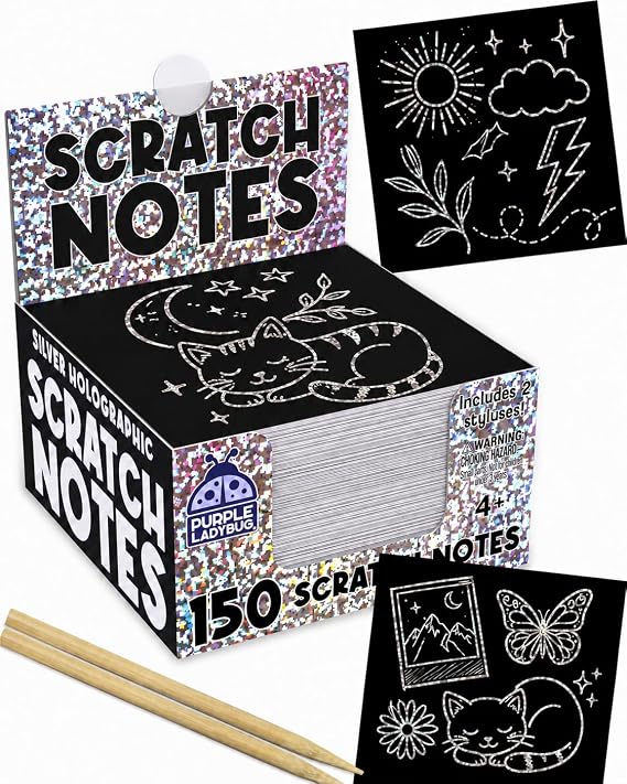 Scratch Notes - Silver Holographic Scratch Art Paper for Kids